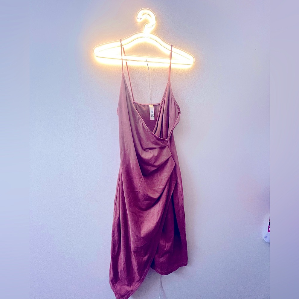 New Pink Suede Dress Mini Sleeveless Date Night Cocktail Spring Summer - Picture 1 of 11